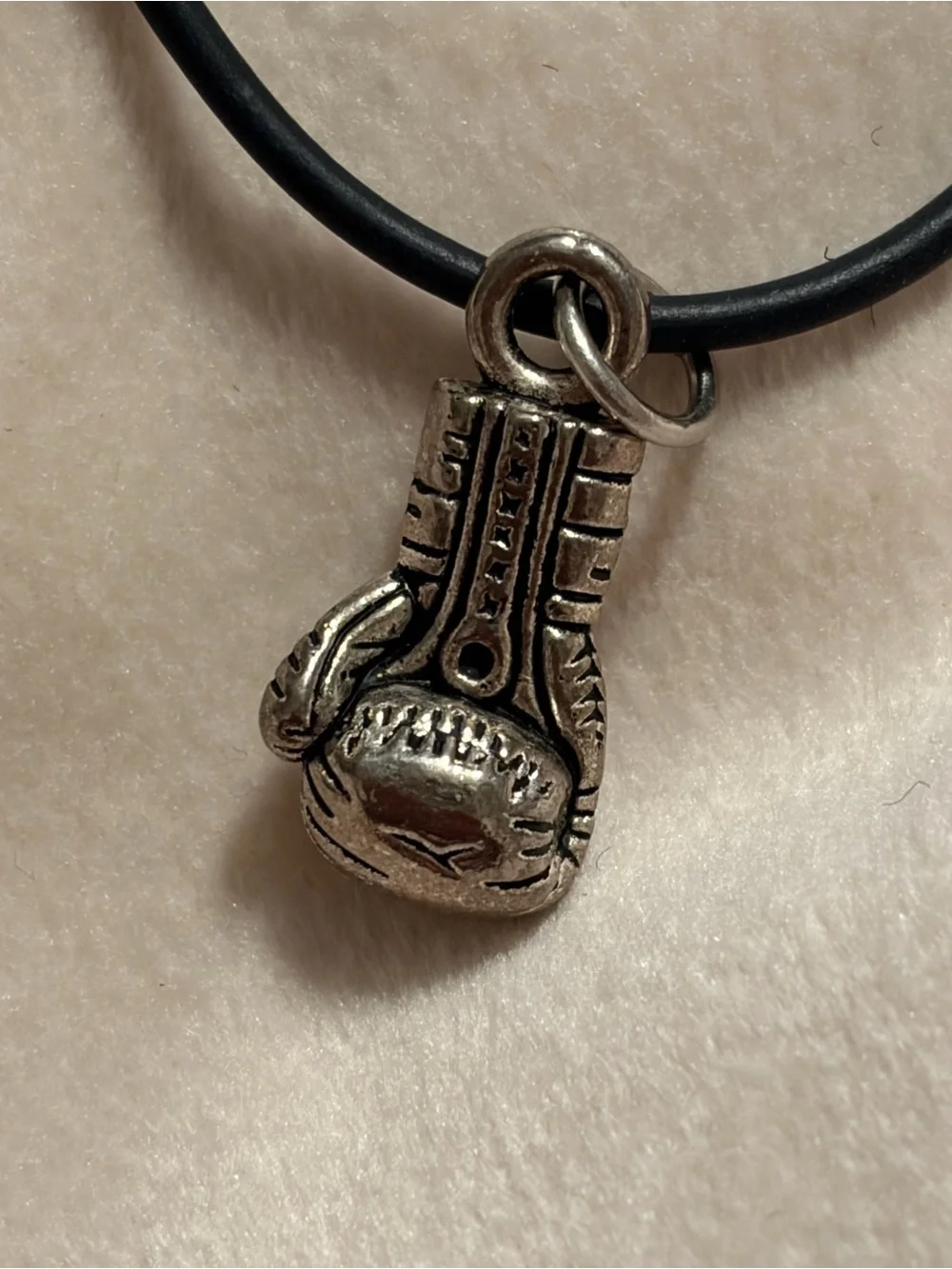 Silver Boxing Glove Pendant Necklace - Pendant on Black Cord